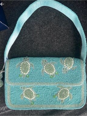 Turquoise Beaded Turtle Shoulder Bag